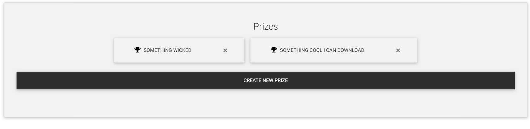 Your prizes, edit, delete or create more prizes