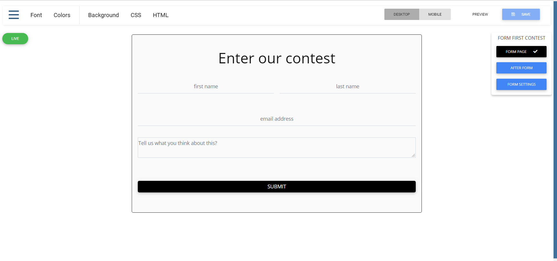 Form first contest options